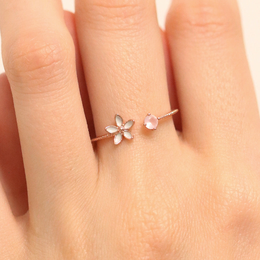 Rose quartz flower ring-3