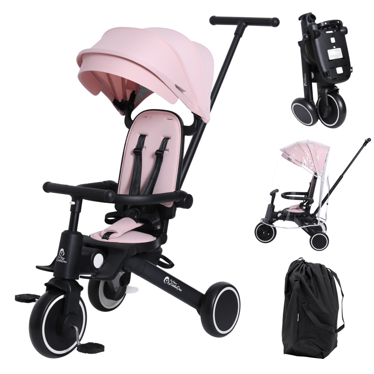 Foryourlittleone Xplor Plus 6 in 1 Foldable Trike - Pastel Pink (10m-4y)-0
