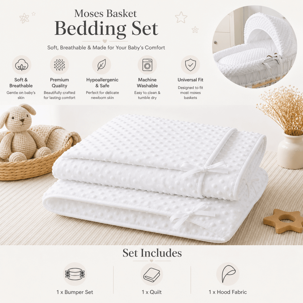 White Dimple Moses Basket Bedding Set (Basket Not Included!)-2