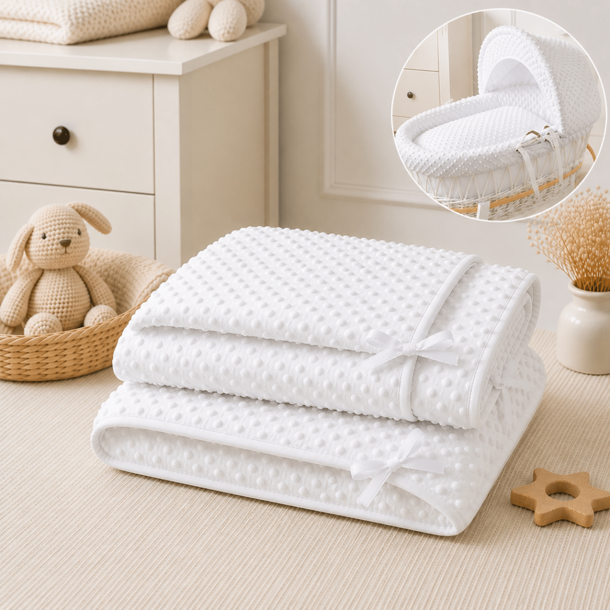 White Dimple Moses Basket Bedding Set (Basket Not Included!)-1