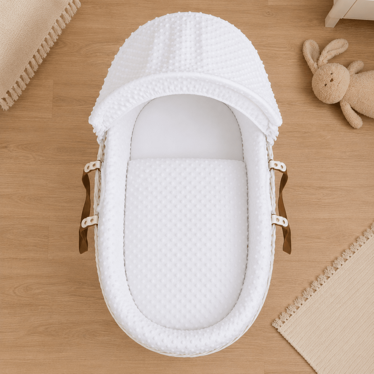 White Dimple Moses Basket Bedding Set (Basket Not Included!)-0